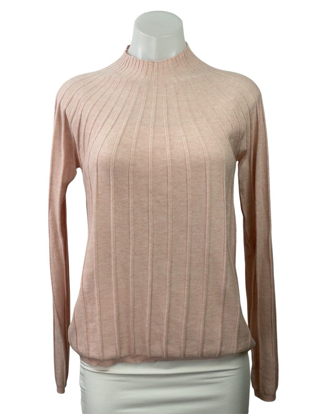 MNG Mango Women's Pink Ribbed Knit Mock Neck Long Sleeve Sweater Top Size XL